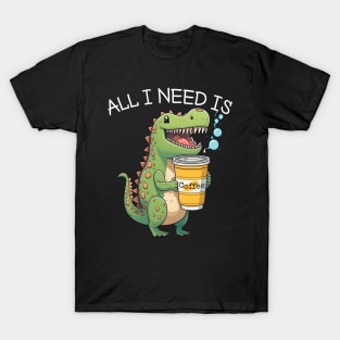 Cute Dinosaur T-Rex - I Need Coffee - Kawaii Anime Dino & Coffee Lover T-Shirt